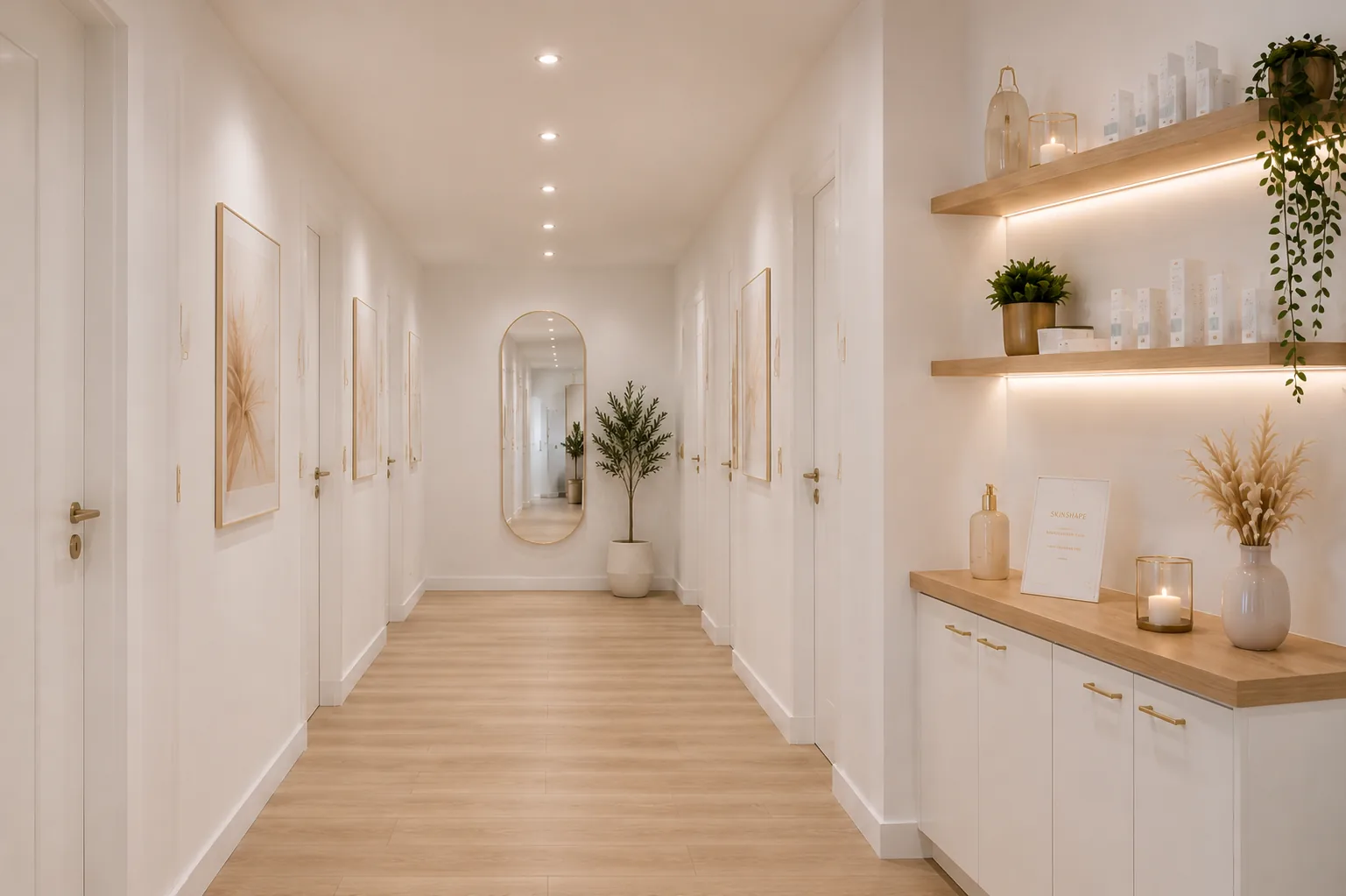 Couloir des cabines de soins de l'institut SkinShape