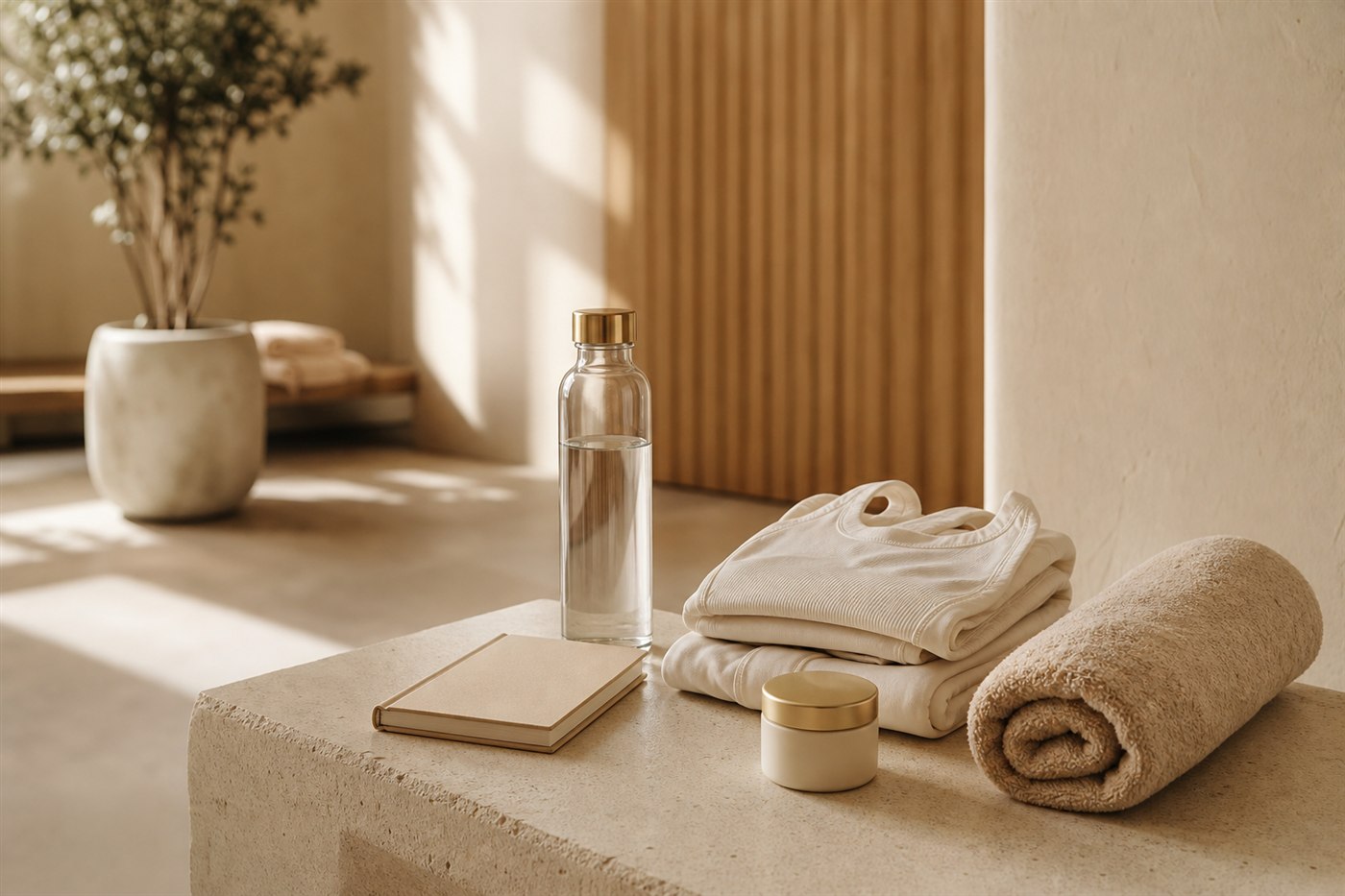 Tenue confortable, eau et linge préparés pour une séance de bodycontouring